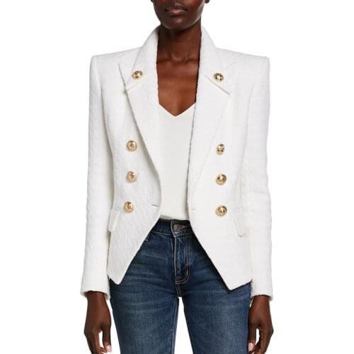 HIGH QUALITY Newest 2021 Designer Jacket Womens Double Breasted Lion Buttons Slim Fitting Tweed Blazer