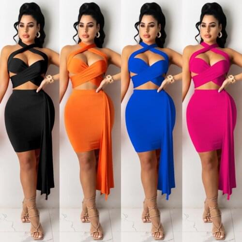 Mini Skirt Suits Summer Dress New Sexy Bandage Group Two Piece Set Club Outfits For Women Sexy Breast Wrapped Womens Skirts Set