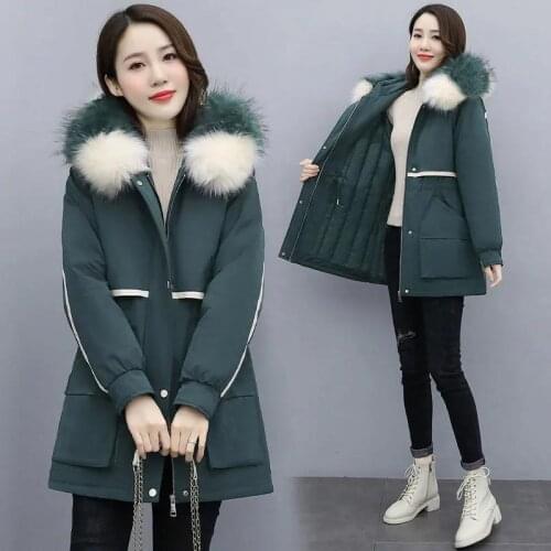 Winter Mid-length Thicker Coat Overcoat Parka Women 2021 New Loose Cotton-Padded Jacket Fashion Big Fur Collar Outerwear Female
