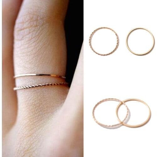4pcs/2sets Thin slim rose gold stacking knuckle ring set small finger MIDI finger ring simple design fashion jewelry rings