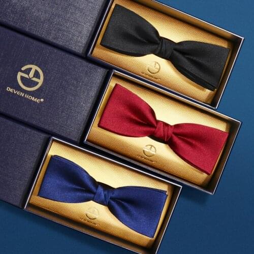 2020 Brand New Fashion Mens Bow Ties Double Fabric Solid Color Silk Bowtie Banquet Wedding Formal Butterfly Tie with Gift Box