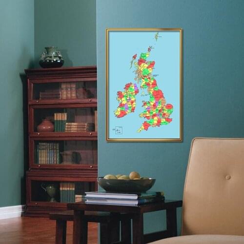 42*59cm United Kingdom Map Framelss Canvas Map of United Kingdom Spray Painted Wall Art Picture for Home Office School Decor