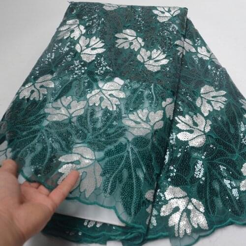 5yards/pc) high quality teal green African handcut organza lace fabric with beautiful sequins embroidery for party OP122