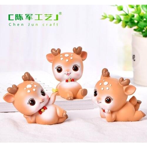 6CM Sika Deer Resin Decoration Christmas Home Garden Decoration Crafts Figurines Miniatures Cartoon Cute Figurines Supplies