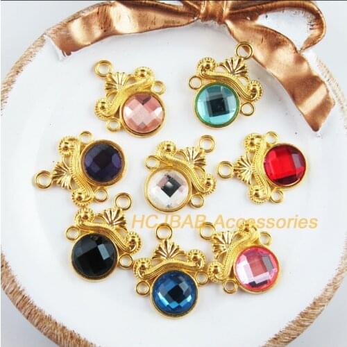 8 New Flower Charms Gold Color Retro Mixed Crystal Pendants 18x23mm