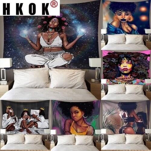 HKOK African Woman/Girl Background Wall Hanging Tapestry Background Cloth Bedroom Wall Covering Home Decoration Mural 95*73cm