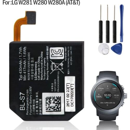 Agaring Original BL-S7 Watch Battery For LG Watch Sport W281 W280 W280A AT&T Smartwatch Genuine Replacement Watch Battery 430mAh