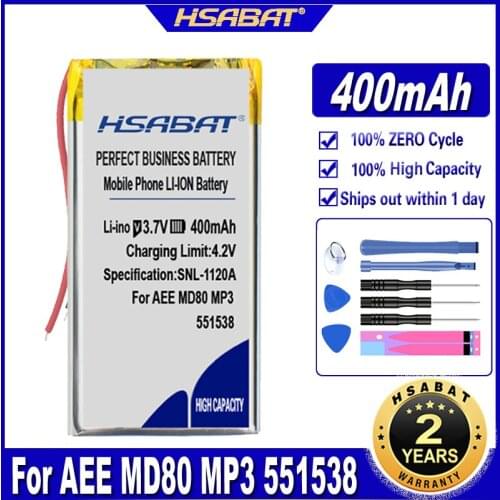 HSABAT 551538 400mAh Battery for AEE MD80 MP3 551538 headset Batteries