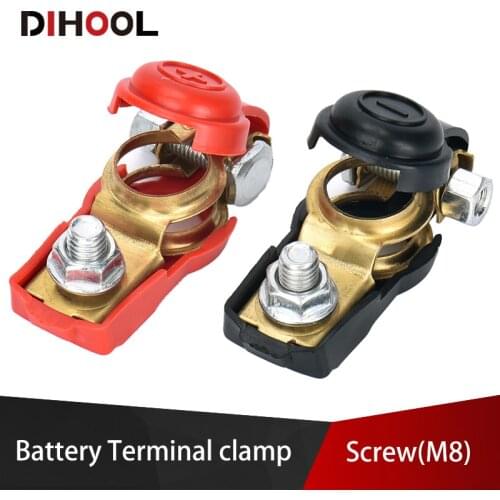 Auto Battery Terminals Red Black Positive and Negative Connector with M8, Copper Clamp with Cover for Car,Boat,RV