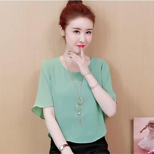 Plus size M- 7XL 8XL Women Chiffon Loose Blouse Shirt Summer Half Sleeve Solid Tops office lady Elegant Blouses 10 Colors