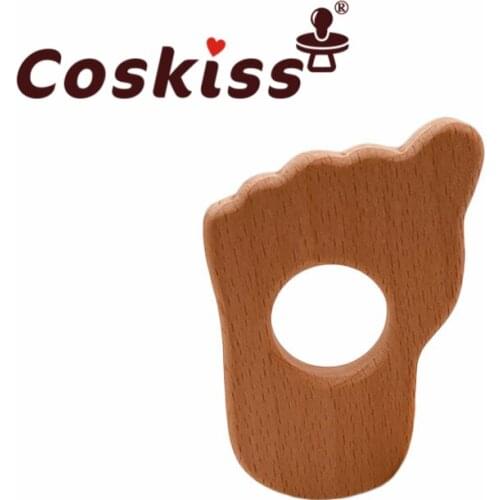 Coskiss Wooden Teether Baby Toys Sole Cartoon Wood Crafts Baby Teether Charms for Crib Mobile Toy Gifts
