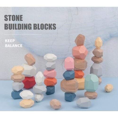 Children Wooden Colored Stone Jenga Building Block Educational Toy Creative Nordic Style Stacking Block Game Rainbow Wooden Toy