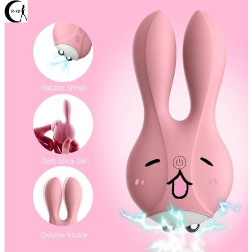 12 Frequency Dual Motor Rabbit Vibrator Sex Shop Vaginal G-spot Massager Electric Shock Female Masturbator Sex Toy for Couples