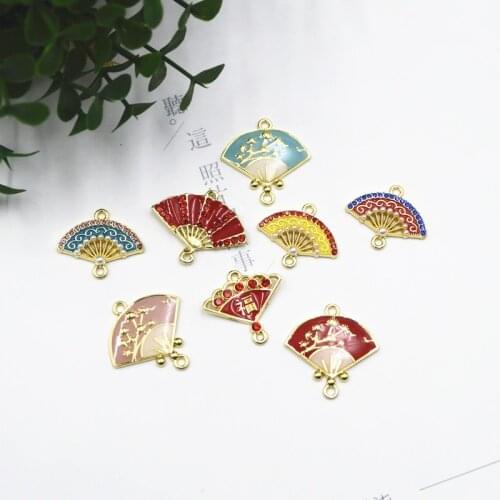 19-27mm Enamel Hand Fan Charm or Pendant Open Fan Japanese Fan Pendants for Earrings Making or Necklace Jewelry Finding Bulk 10