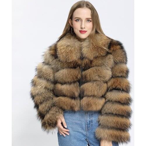 Janefur Free Shipping Real Raccoon Fur Coat Women Winter Thick Genuine Fur Jacket Short Wholesale Outerwear