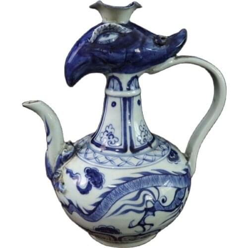 Chinese Old Porcelain Blue And White Bragon Pattern Phoenix Head Holding Pot