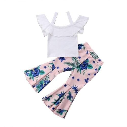 Girls Outfits Toddler 1-6Y Summer Clothing 2PCS Off Shoulder Tops+Pants Outfit Size 2-6T