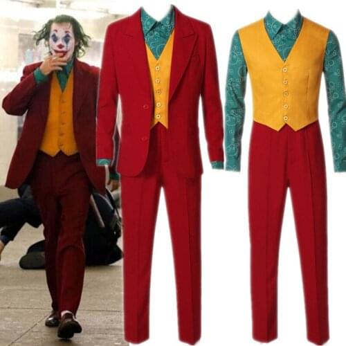 2019 Movie Joker Joaquin Phoenix Arthur Fleck Cosplay Costume Suits Halloween Mask