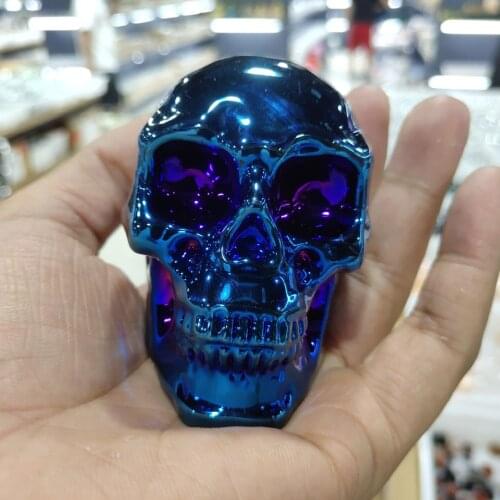 Colorful Electroplated glass Skull Dazzling Carved Aura Skeleton Skull For Decoration