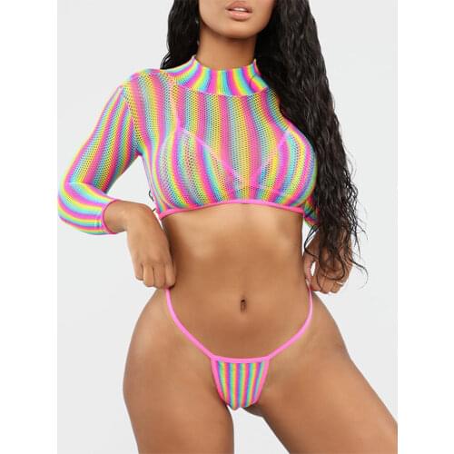 In-X Long sleeve crop top Sexy mesh bikini 2020 Micro bikini High cut swimsuit female Plus size Swimwear 3 pieces bathing suit