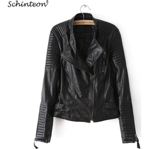 Top Quality New Spring Fashion Street Womens Soft PU Leather Jacket Zipper Motorcycle Biker Coat Gold Light Pink