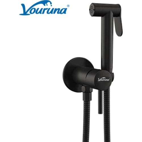 VOURUNA Matte Black Round Hand Bidet Faucets Cold & Hot Water Mixer Bidet Sprayer Mixer Muslim Shower Spray Wall Mounted