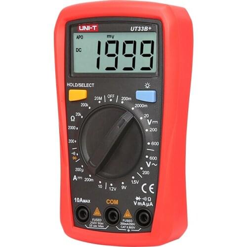 UNI-T UT33B+ Palm size Multimeter LCD backlight manual range AC DC voltage 600V resistance +battery status indicators tester