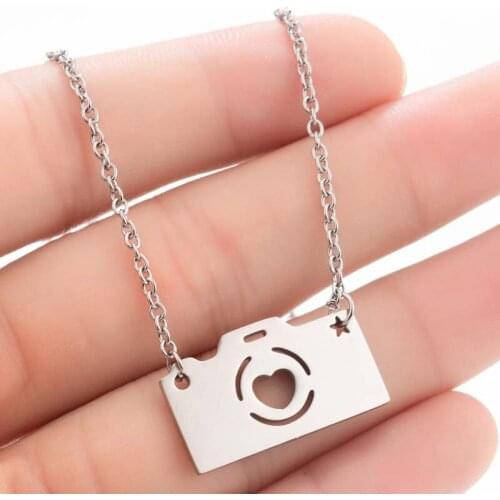 Stainless Steel Necklace For Women Lovers Gold And Silver Color Camera Pendant Maxi necklace Choker