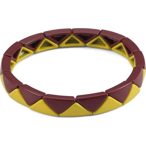 Tile Beaded Stretch Bracelet Triangle Punk Tibetan Bracelet Maya Stacksmup Statement Jewelry Wristband Handmade Gift Girlfriend