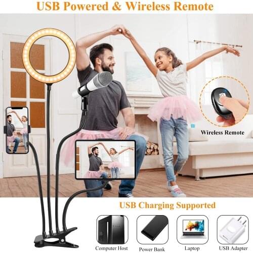 Tiktok Live Stream Mounts Stands Ring Light with Phones Tablets Holders Clamp Desktop Tripod with 20CM LED Light for Video Blog