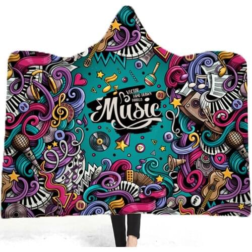 Pop Music Note Hooded Cloak Blanket Digital Printing Air Conditioning Blanket Double Plush Hat Blanket Lunch Break Cover Blanket
