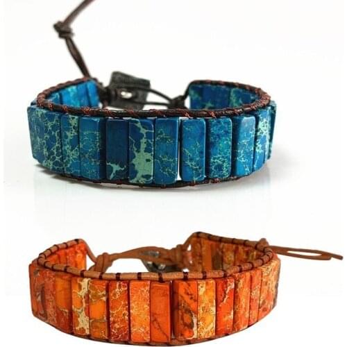Dropship Handmade Bohemian Bracelets Tube Natural Stone Beaded Couples Womans Single Leather Wrap Bangles