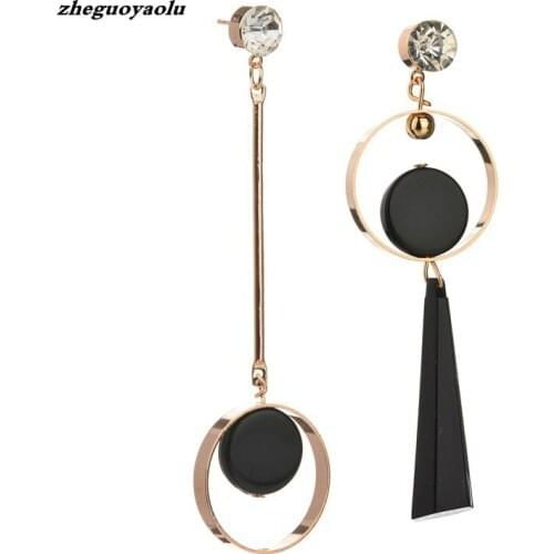 Bijoux Brincos New Fashion Geometric Long Asymmetrical Earrings Rhinestone Round Earrings Acrylic Big Earrings Crystal Earrings