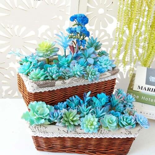 Blue Flocking Artificial Succulents Plants Desktop Bonsai Fake Plants DIY Home Garden Wedding Plants Decoration