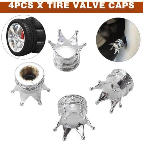 Valve Stems & Caps 4pcs Crown Style Vent Caps Aluminum Car Wheel Tyre Tire Air Valve Stem Cap Dust Cover Silver