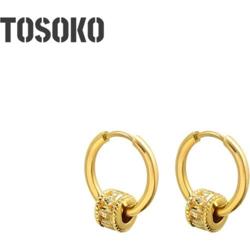 TOSOKO Stainless Steel Jewelry Full Zircon Ring Exquisite Necklace Earrings Womens Fashion Jewelry Set BSF439