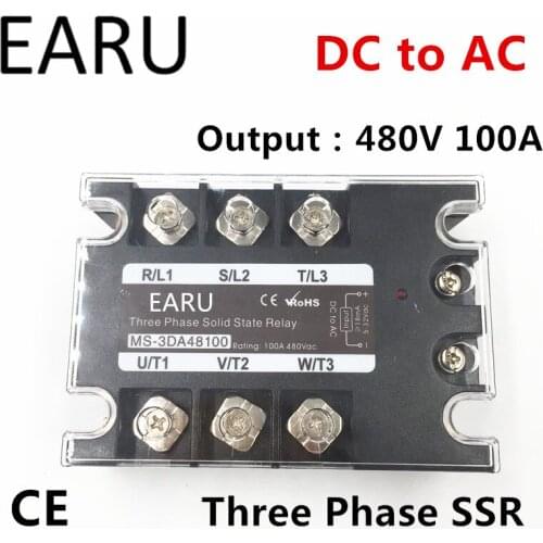TSR-100DA SSR-100DA Three Phase Solid State Relay DC 5-32V Input Control AC 90~480V Output Load 100A 3 Phase SSR Power DA48100