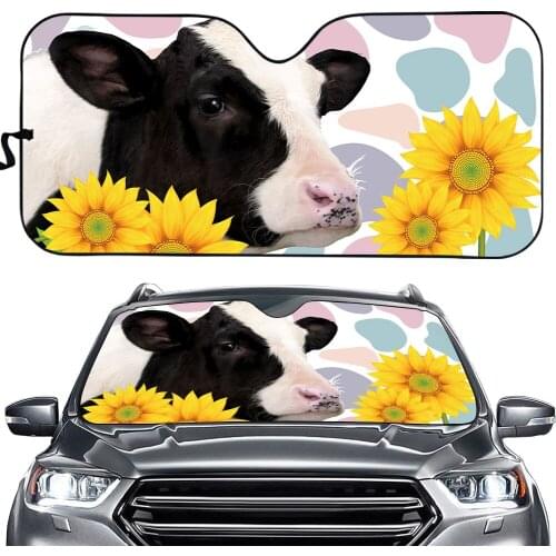 Cow with Sunflower Universal Car Windshield Sun Shade UV Protect Foldable Front Windshield Sunshade UV Sun Car Sunshade Cover