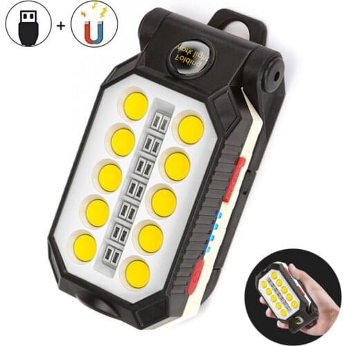 USB Rechargeable COB Work Light Portable LED Flashlight Adjustable Waterproof Camping Lantern Magnet Design Powered Display