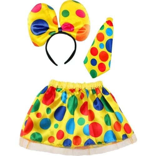 Girl Boy women Fun Clown Cosplay Costume Polka Dot Headband Tie Skirt Carnival Birthday Party Clown Cosplay Christmas Halloween