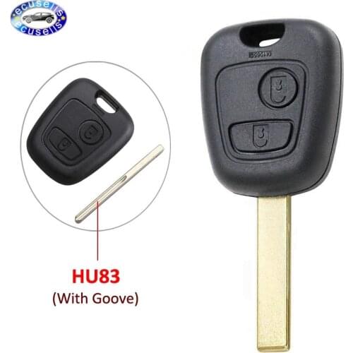 FOR PEUGEOT Key Blank 107 207 307 -2 Button Replacement Remote Shell with Groove HU83