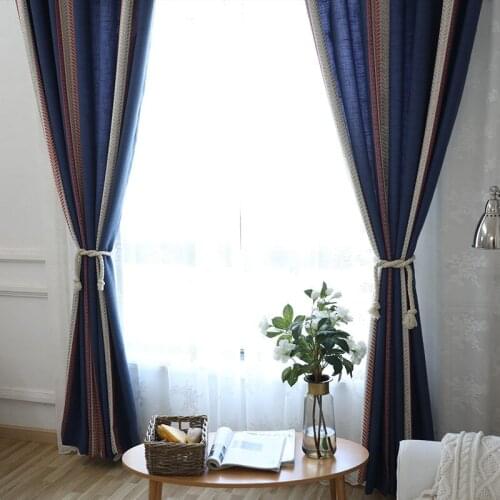 Shading Jacquard Leaf Stripe Curtain Pure Pigment Color Cotton Linen Curtains for Living Room Bedroom Chinese Classical Curtains