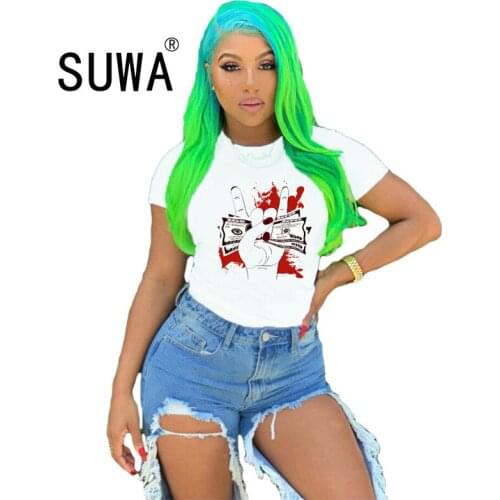 Pattern Harajuku 2020 summer high street fashion casual lounge wear women tunic shirt classic white t-shirt streetwear