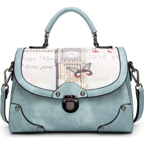 Women Bag Vintage Casual Tote Top-Handle Women Messenger Bags Shoulder butterfly Printing Handbag Purse Leather 2020 New S2368