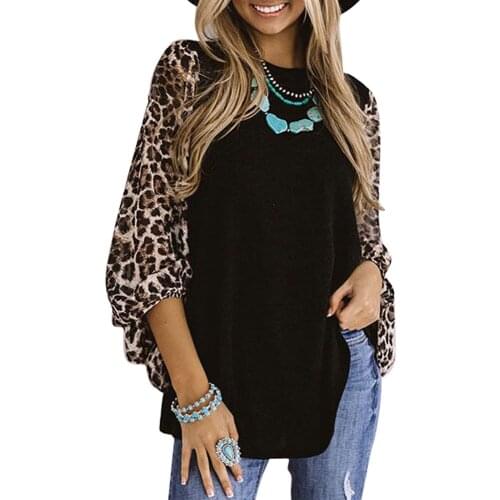 Women Spring/Summer Leopard Print Long-Sleeved Tops T-shirt