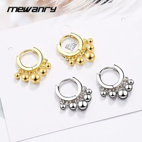 Mewanry 925 Sterling Silver Hoop Earrings for Women New Trend Elegant Simple Light Beads Jewelry Party Birthday Gifts Wholesale