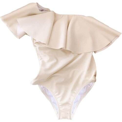 Korea Monokini Women Swimwear Ruffle Swimsuit High Quality Single Shoulder Bathing Suit sexy Monokini Beachwear 2021 New Maillot