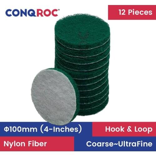 12 Pieces 100mm 4-Inches Nylon Scouring Pads Hook Loop Scouring Discs Rust Remover Grout Power Scrubber Cleaning Sanding