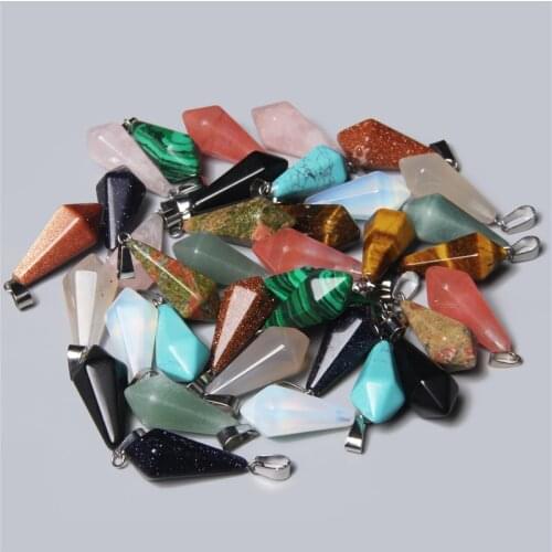 Natural Stone Quartz Crystal Unakite Tiger Eye Pendulum Hexagonal Pyramid Pendant For Diy Jewelry Making Necklace 2pcs Wholesale