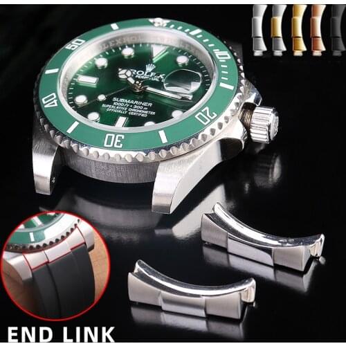 20mm Silver Gold Black Rose Gold Solid Curved End Link Endlink Just For Daytona Watch Band Rubber Leather